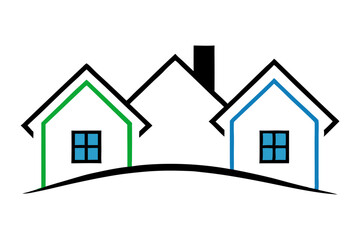 Fototapeta premium Minimalist Logo Three Stylized Houses Green Blue Black