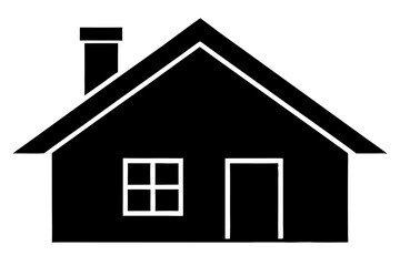Black Silhouette Simple House Icon Chimney Window Door