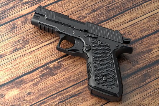 Black Heckler & Koch P30 Pistol on Wood Background