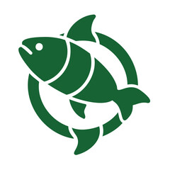 Dark Green Fish Eco Friendly Symbol Illustration Circular Design Aquatic Life Nature Conservation Environment Icon