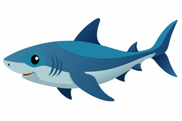 Fototapeta premium Vector illustration of a dangerous cartoon shark, an isolated predator fish swimming in the blue ocean 