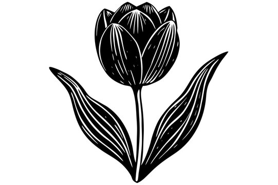 Elegant black and white tulip vector illustration, a seamless floral pattern for spring designs