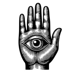Mystic Hand with Eye in Vintage Engraving Style