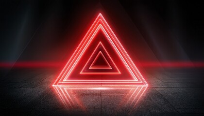 neon red triangle on dark floor