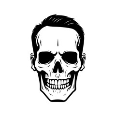 Isolated skull illustration with a short haircut on white background