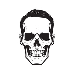 Isolated skull illustration with a short haircut on white background