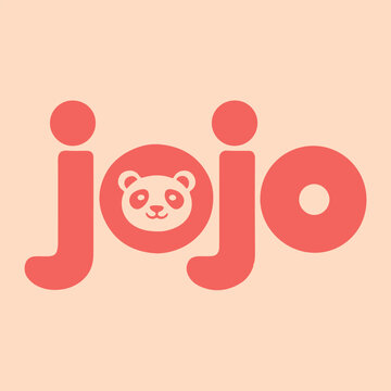 Playful Coral Red Jojo Logo with Cartoon Panda Design.eps
