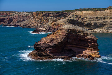 Landscape of the Carrapateira cliffs since lookout in a sunny day, Carrapateira, Portugal.