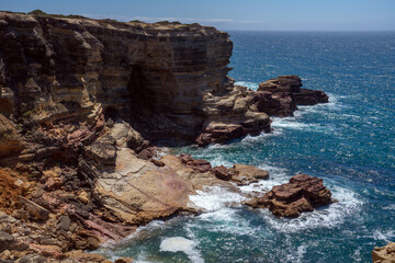 Landscape of the Carrapateira cliffs since lookout in a sunny day, Carrapateira, Portugal.