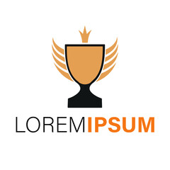 A golden trophy with wings and a crown, isolated on white background