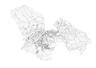 Trenčín highway map. Clean vector design, focused on road network for visualization or print.