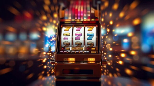 Slot Machine Spins in a Vibrant Casino at Night Filled With Lights Generative AI