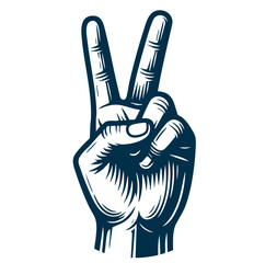 Peace Hand Sign Illustration with Detailed Shading