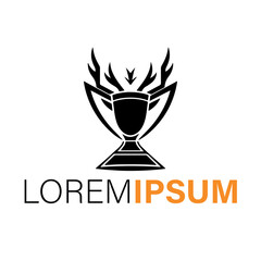 A black trophy with deer antlers is isolated on white background