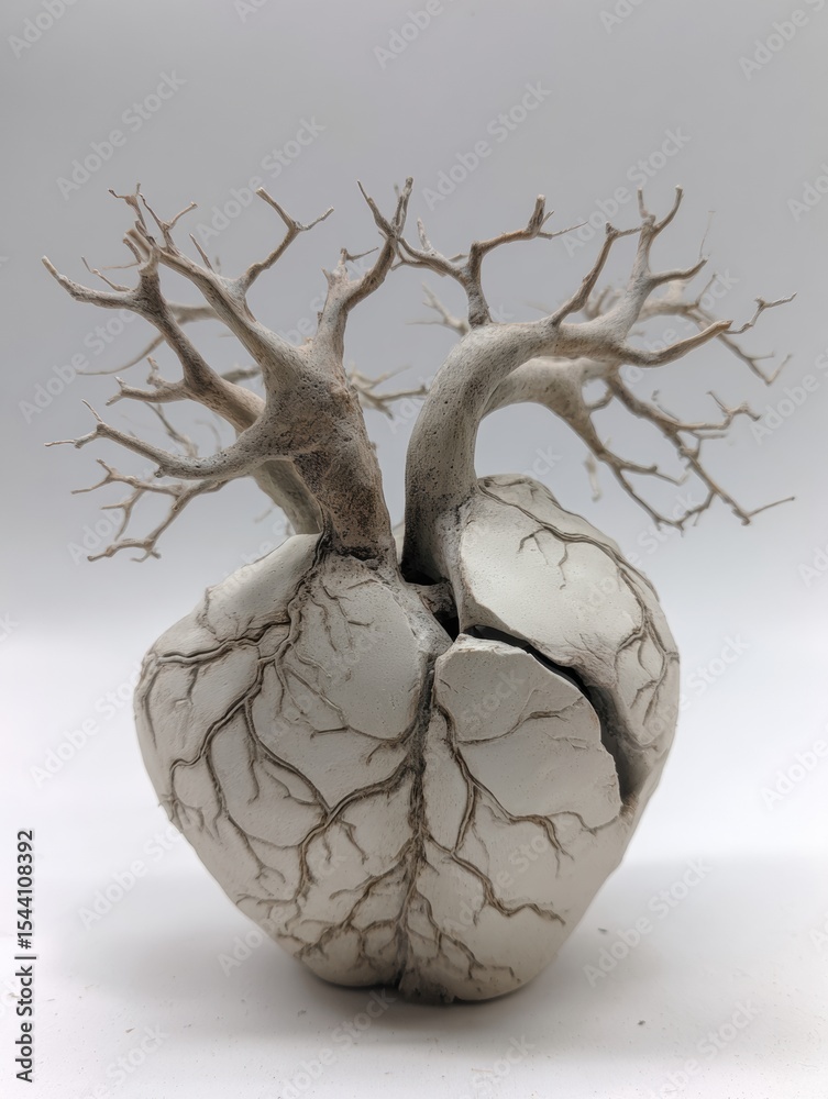 Poster clay brain sculpture with exposed nerves showcasing intricate details and branching organic forms ag
