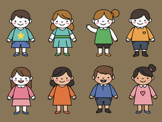 Joyful Kids: A collection of adorable children smiling and expressing pure happiness, designed with a simple and charming aesthetic.