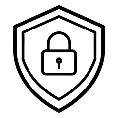 Minimal black line art vector icon of a shield with a padlock inside. Perfect for cybersecurity, data protection, privacy, secure access, and online safety designs
