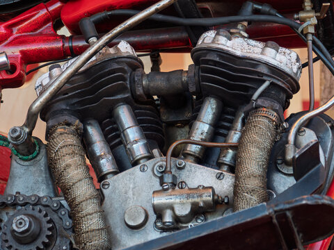 Vintage Motorcycle Engine Close-Up with Details