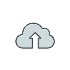Cloud upload icon grey and white isolated on transparent background