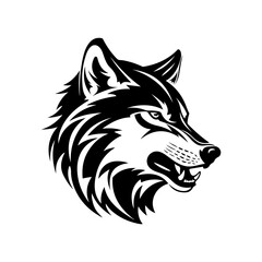 A stylized wolf head is isolated on white background