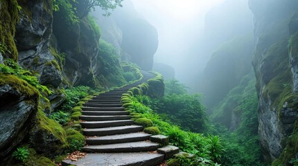 Misty mountain path