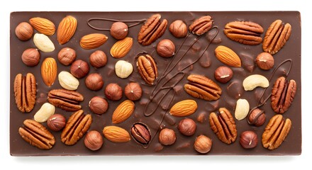 World Chocolate Day – Gourmet Chocolate Bar Topped with Almonds, Walnuts, and Hazelnuts Celebrating Rich Flavors, Texture, and the Art of Fine Chocolate