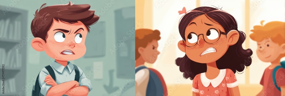 Poster Understanding the Difference Between Teasing and Bullying With Illustrated Examples Highlighting Emotional Impact and Social Interactions in a School Setting