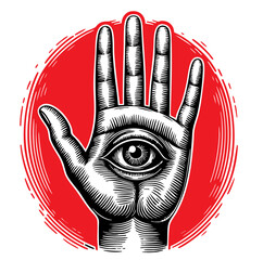Hand with Eye in Vintage Engraving Style

