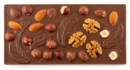 World Chocolate Day – Gourmet Chocolate Bar Topped with Almonds, Walnuts, and Hazelnuts Celebrating Rich Flavors, Texture, and the Art of Fine Chocolate