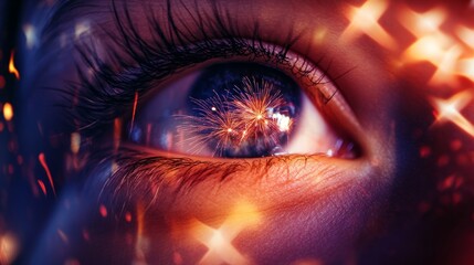 American flag waving with fireworks reflecting in a girl's eyes, emotional scene, independence celebration generative ai