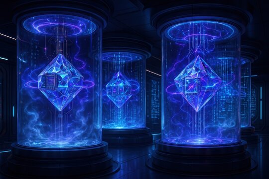 Advanced quantum computing data center with crystalline processors and ethereal energy fields