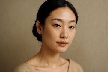 Naklejka premium Beautiful Japanese woman with flawless skin and elegant traditional beauty captured in professional portrait
