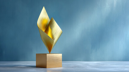 Golden abstract trophy mockup for sport competition winner or business achievement.