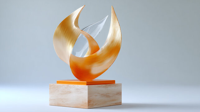 Amber glass flame trophy mockup for sport competition winner or business achievement.