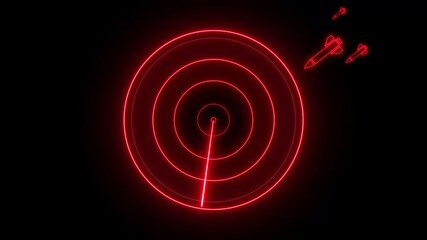 radar waves detect missile rocket attack animated circle waves neon green red radar scanner detector missile rocket attack enemy plane ship 4k looping