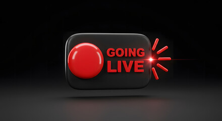 Going Live Button Red 3D Render for Broadcast, Streaming, and Social Media