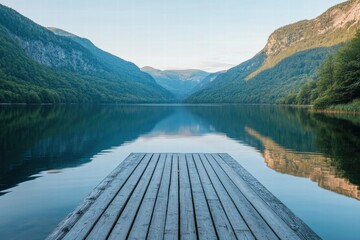Symmetrical dock in calm alpine lake