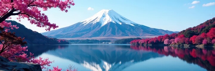 Breathtaking Fuji's snow-capped peak over Kawaguchiko Lake , japan, winter, fuji