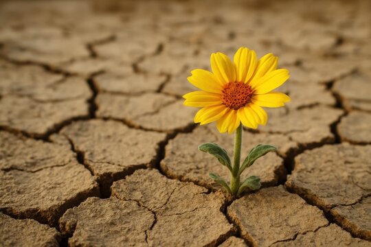 Resilient wildflower surviving in arid desert landscape showcasing nature's determination