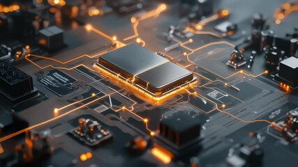 Cybernetic Blueprint: A meticulously detailed view of a cutting-edge circuit board, its intricate pathways glowing with the energy of innovation. A perfect representation of the digital realm. - Powered by Adobe