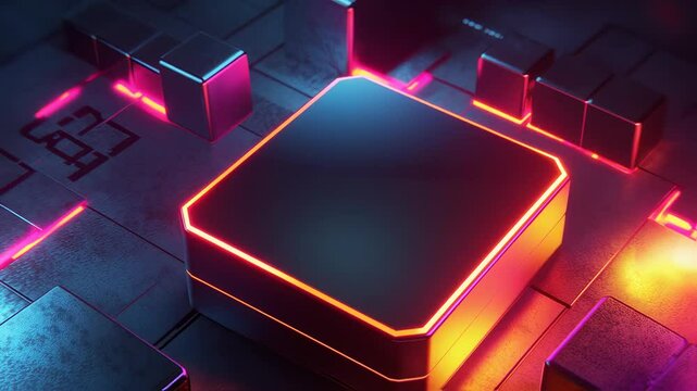 Cybercore: A futuristic, neon-lit depiction of a central processing unit (CPU) or a computer chip on a circuit board, embodying the essence of technological advancement and digital innovation.