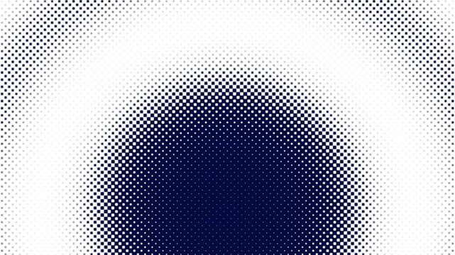 An illustrative halftone image showcasing a circular pattern formed by small blue and white dots, with white dots outlining the circle and blue dots filling its interior