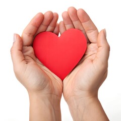Fototapeta premium Hands Holding Red Heart – Symbol of Love and Care on White Background