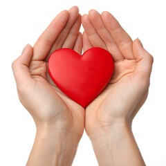 Obraz premium Hands Holding Red Heart – Symbol of Love and Care on White Background