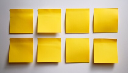 Fototapeta premium blank yellow sticky notes neatly arranged on white background