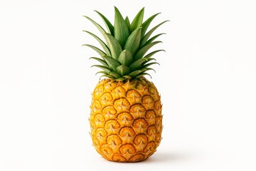 Fototapeta premium Fresh tropical pineapple with crown of green leaves isolated on pure white background