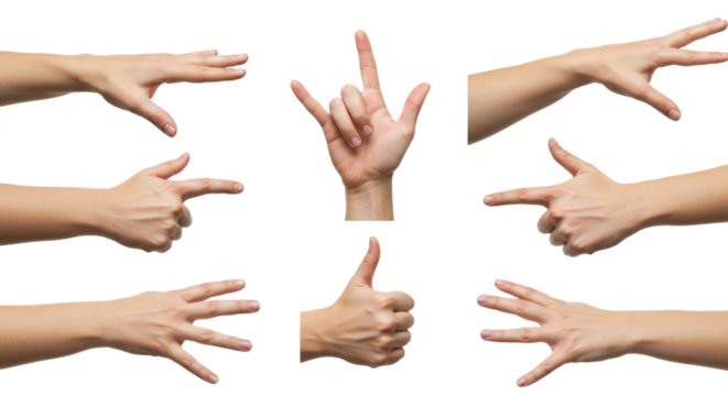 Human Hands in Various Gestures on White Background 7.