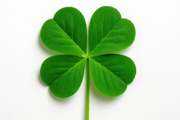 Lucky four-leaf clover symbol isolated on pure white background for good fortune