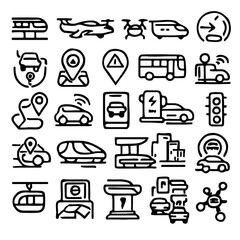 Transportation Icon Set, Depicting various transportation method in a simple and clear style