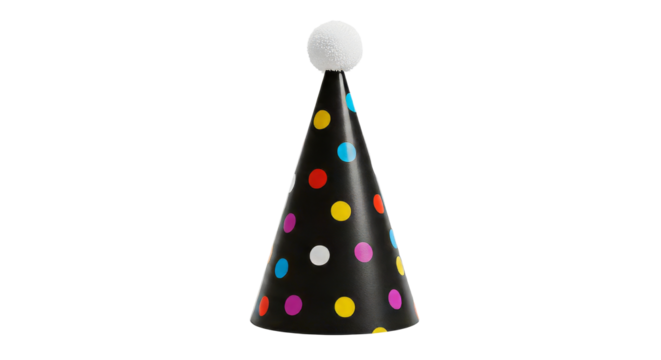 Party Hat with Polka Dots and Pom Pom for Celebration